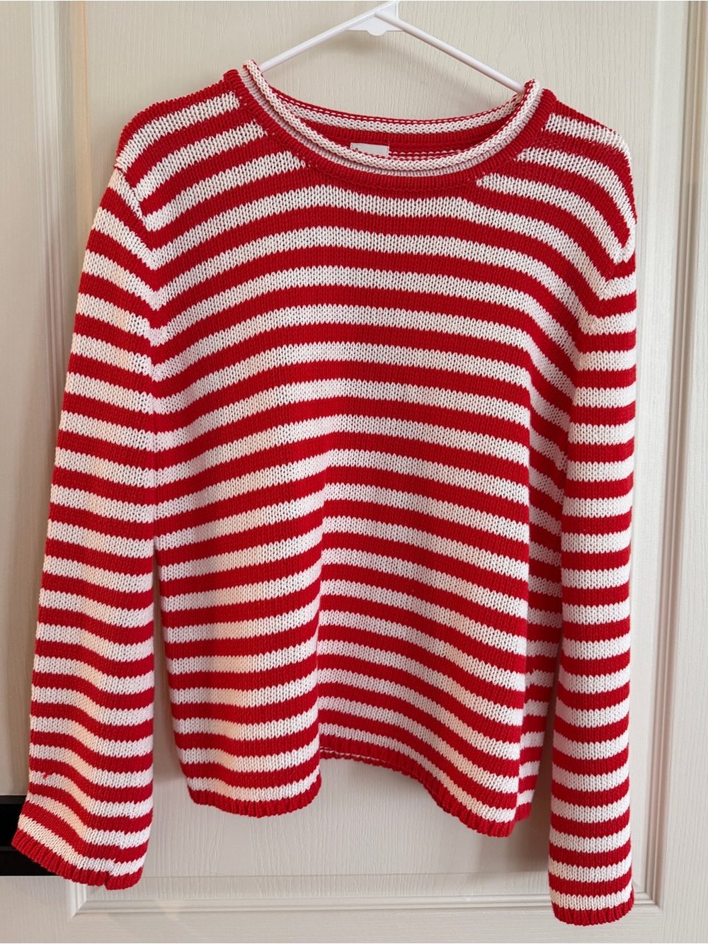 a new day Red and White Striped Crewneck Sweater Women L